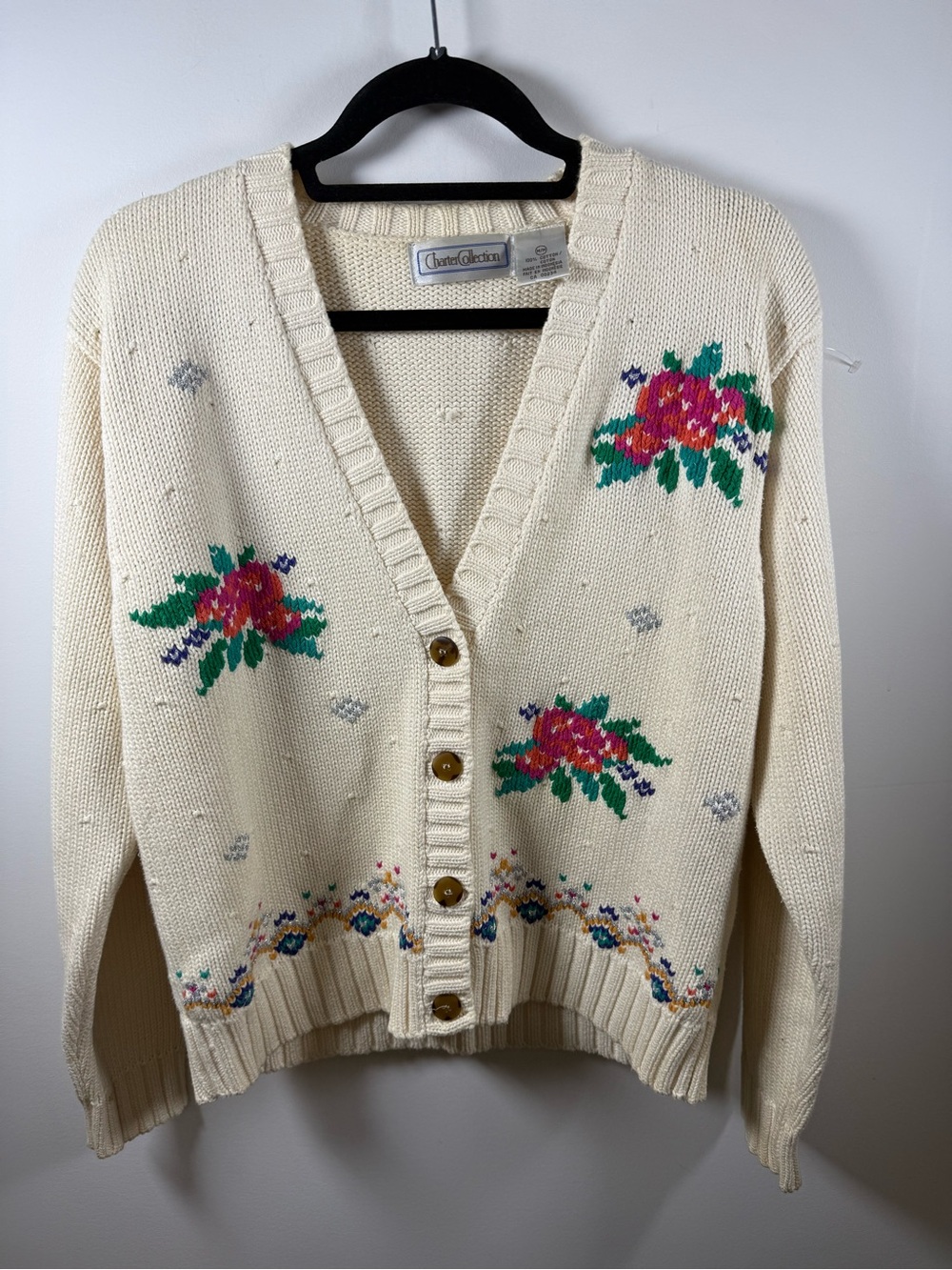 CHARTER COLLECTION | Vintage Novelty Floral Knit Sweater Size M